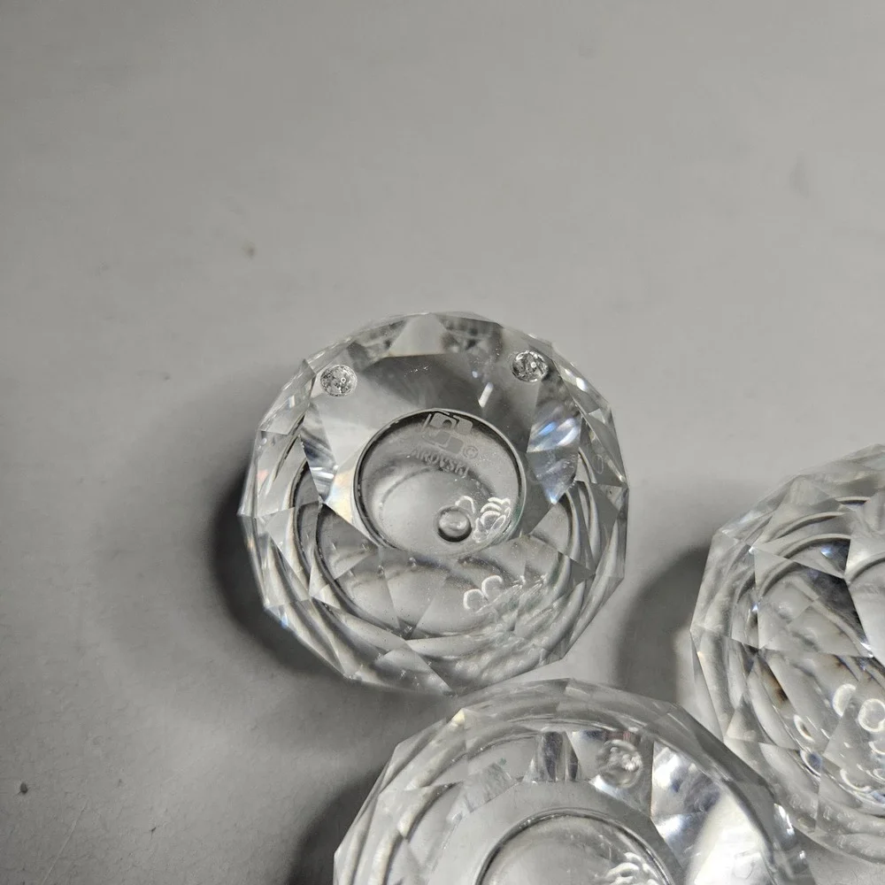 Vtg Swarovski Crystal Faceted‎ Globe Candle Holder Set of 3 Clear Glass Decor